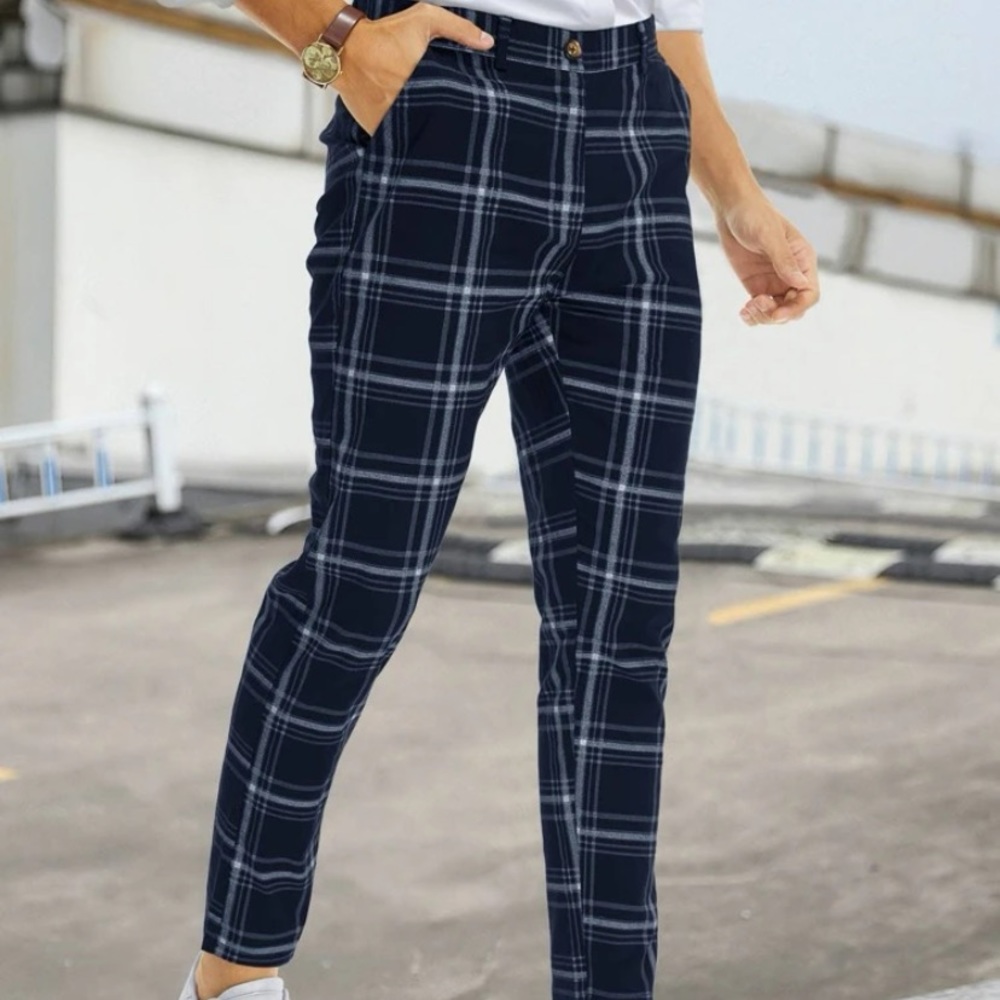 Men plaid slant pocket tailored pants